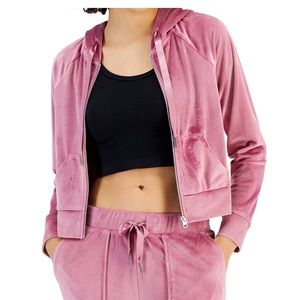 Crave Fame Juniors' Velour Zip-Front Raglan-Sleeve Hoodie